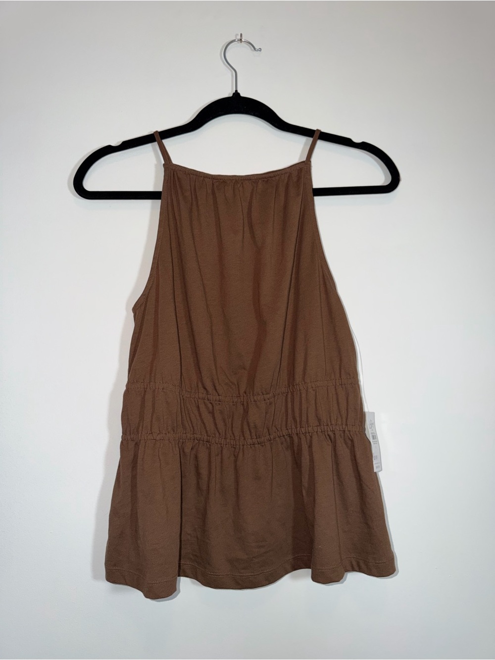 Brown Halter Neck Smocked Waist Women's Top